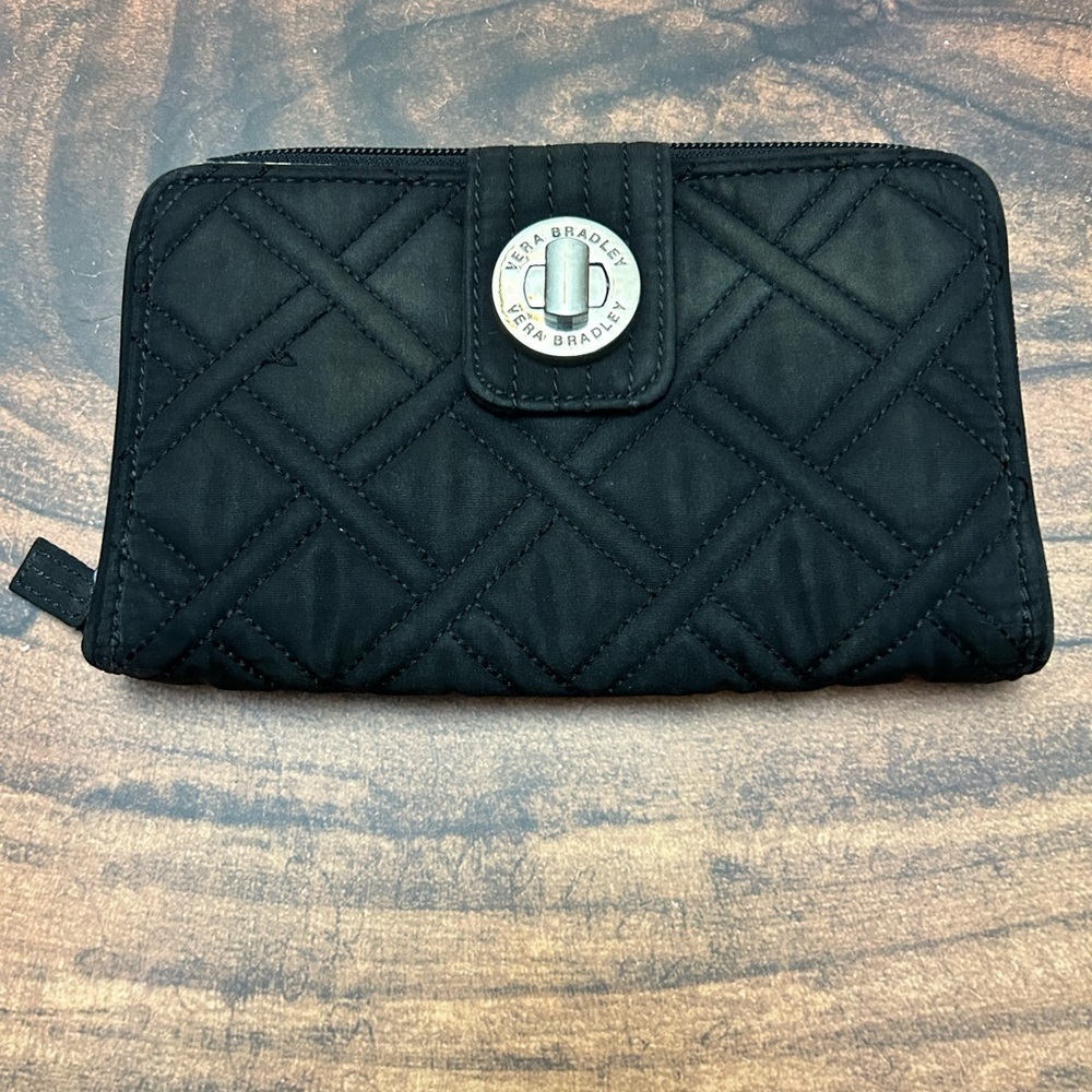 Vera Bradley Black Quilted Wallet with Silver Accent
